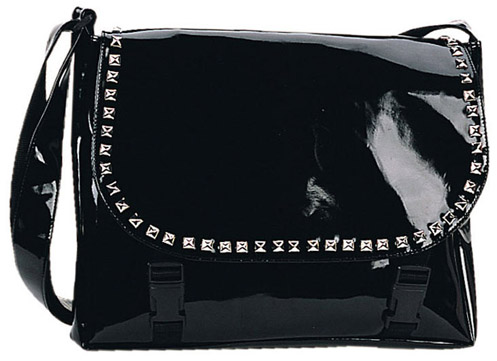 Black Patent Studded Messenger Bag